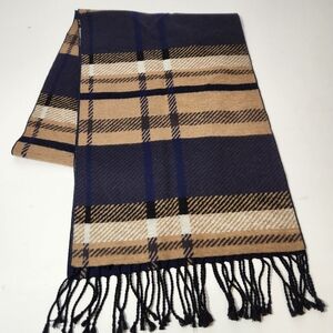 club room 100% silk scarf mens plaid flannel fringe preppy acedemia